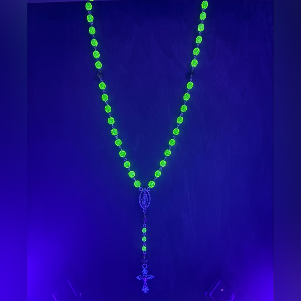 Czech Uranium Glass Beads Rosary Necklace Handmade